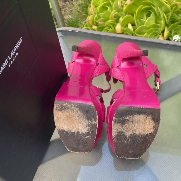 Stunning Saint Laurent Tribute Pink Leather Platform High Heels Sandals, Sz 37 - Picture 4 of 9
